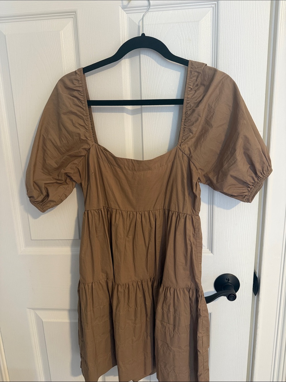 American Eagle Women's Puff Sleeve Tiered Mini Dress - Brown
